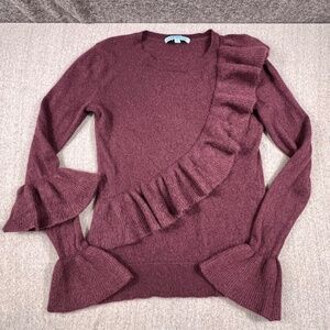 Antonio Melani Luxury Adrienne Plum Cashmere Front Ruffle Bell Sleeve Sweater S